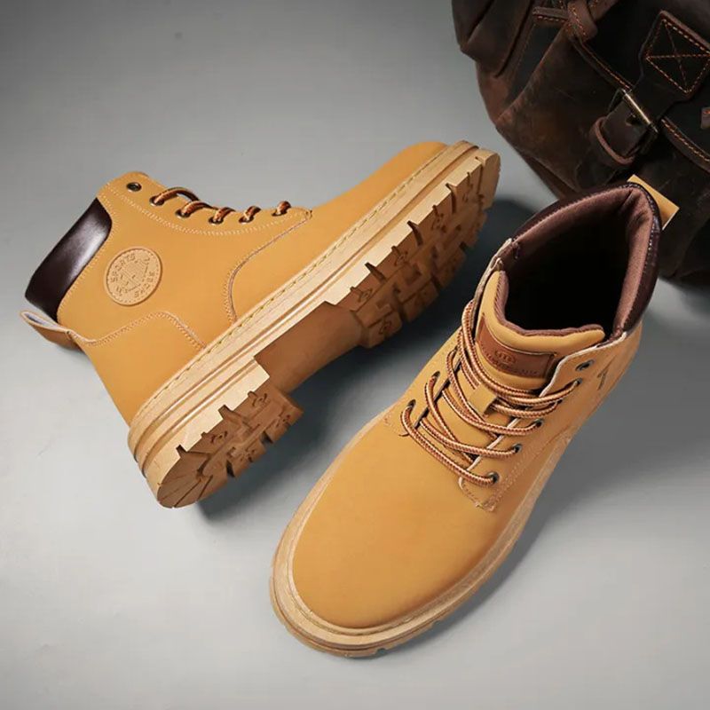 SXCHEN Men Shoes Boots Ankle & Bootie New Classic Fashionable Wear-Resistant Waterproof High-Top Martin Boots Soft-Soled Workwear Non-Slip Gentleman Rhubarb Boots School Boys Shoes Dad Shoe