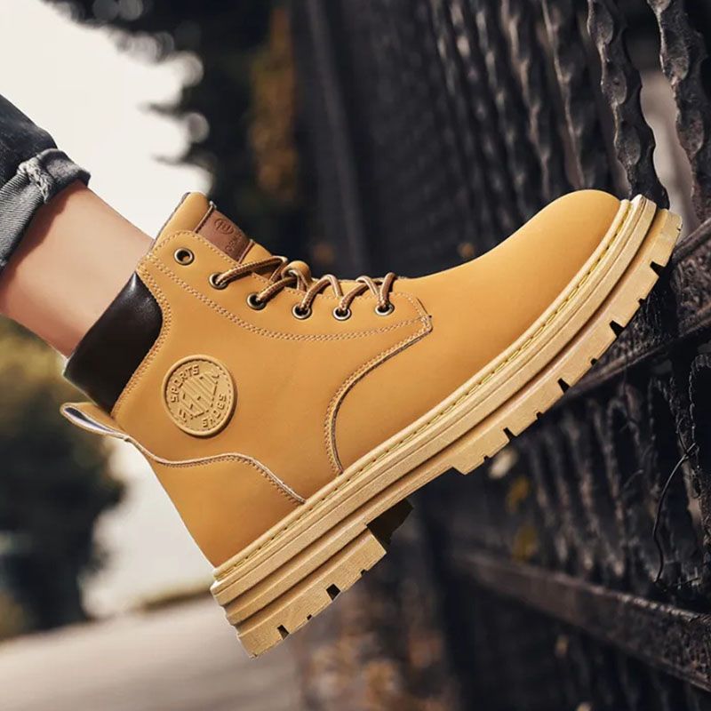 SXCHEN Men Shoes Boots Ankle & Bootie New Classic Fashionable Wear-Resistant Waterproof High-Top Martin Boots Soft-Soled Workwear Non-Slip Gentleman Rhubarb Boots School Boys Shoes Dad Shoe