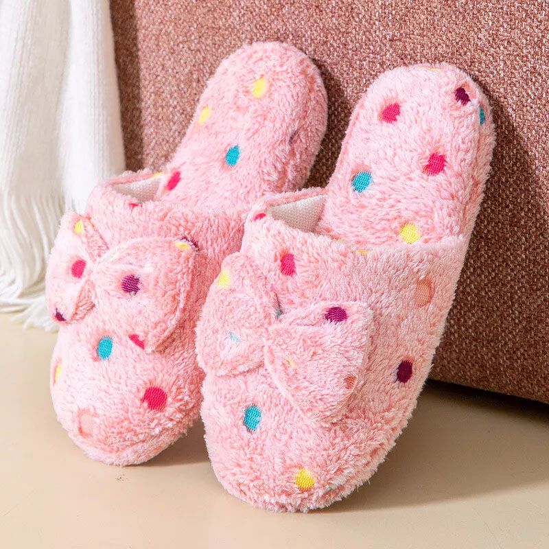 Women's Shoes Slippers Indoor Slippers Bow-tie Baotou Sweet Girl Wooden Floor Home Warm Cotton Slippers