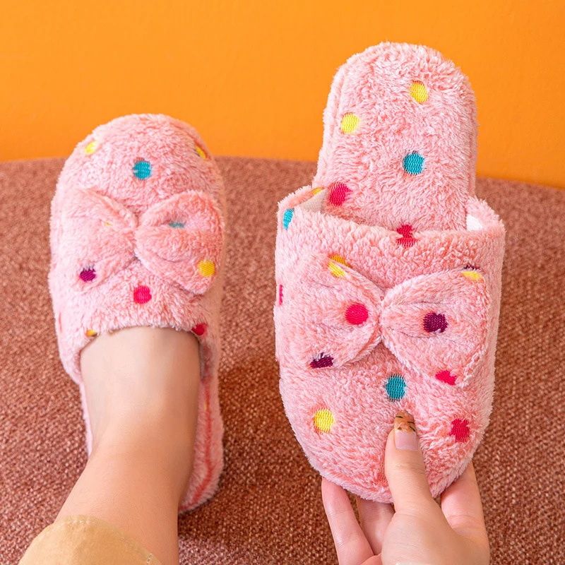 Women's Shoes Slippers Indoor Slippers Bow-tie Baotou Sweet Girl Wooden Floor Home Warm Cotton Slippers