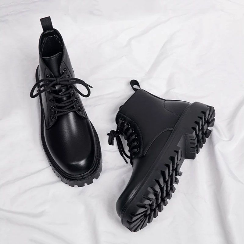 SXCHEN Men's Shoes Ankle & Bootie  Boots Martin Boots Men Low-Top Motorcycle High-Street Style Fashionable Thick-Soled High-Top Leather Shoes High-Top Casual Work Boots Black School Boys Shoes