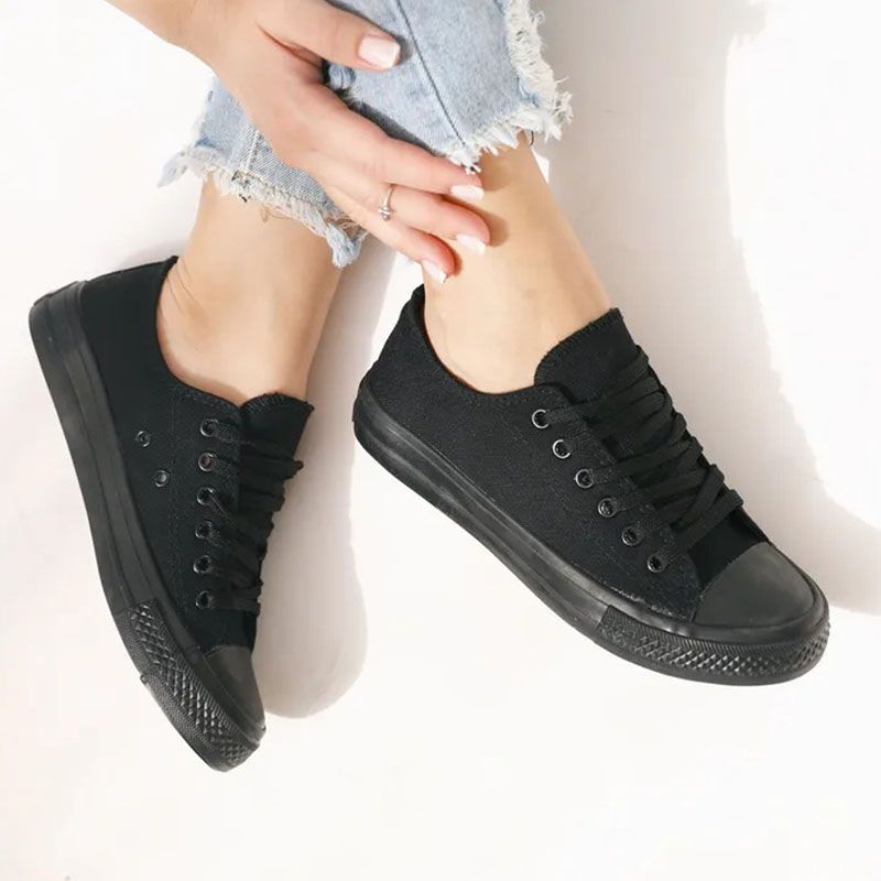 SXCHEN Women's Shoes Flats Canvas Shoes Student Couple Low Top Unisex Shoes Casual Large Size Vulcanized Board Shoes Canvas Shoes Ladies Shoes Girls School Outdoor Black Fashion Round Toe Comfort