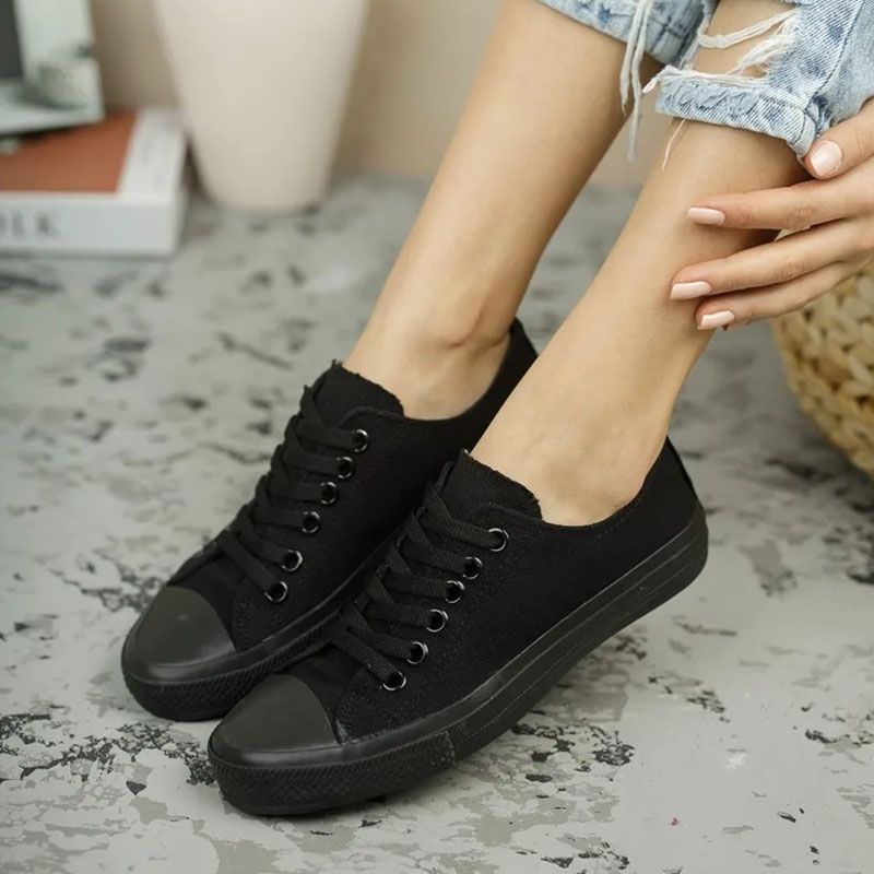 SXCHEN Women's Shoes Flats Canvas Shoes Student Couple Low Top Unisex Shoes Casual Large Size Vulcanized Board Shoes Canvas Shoes Ladies Shoes Girls School Outdoor Black Fashion Round Toe Comfort