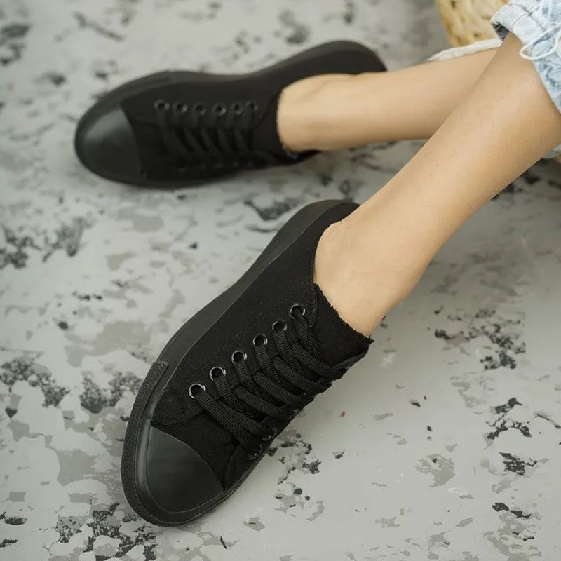 SXCHEN Women's Shoes Flats Canvas Shoes Student Couple Low Top Unisex Shoes Casual Large Size Vulcanized Board Shoes Canvas Shoes Ladies Shoes Girls School Outdoor Black Fashion Round Toe Comfort