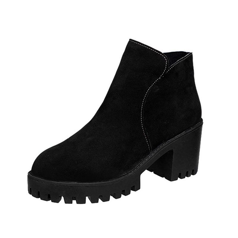 Women's Shoes Bootie New British style fashion side zipper round toe thick heel high heel short boots Black,EU39