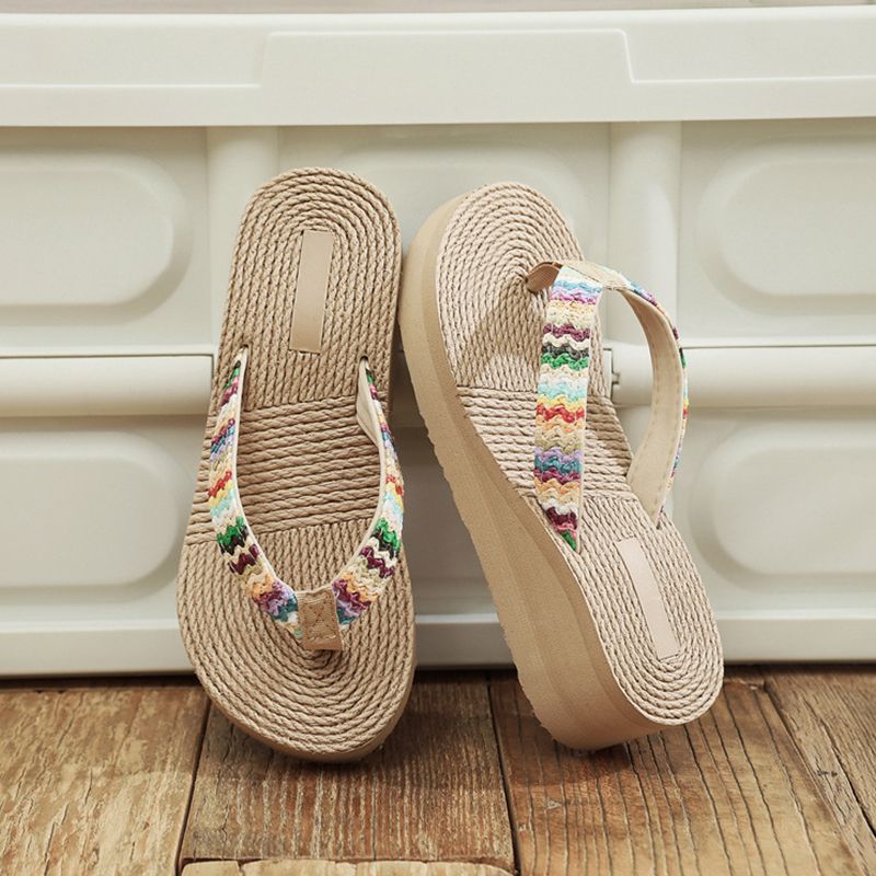 SXCHEN Women's Shoes Slippers Flip-Flops New Straw Woven Flip-flops Sweet Fairy Beach Slippers Korean Style Simple Fashion Casual Shoes Open Fashion Beautiful Girls Shoe Slippers Non-slip Ladies Shoe