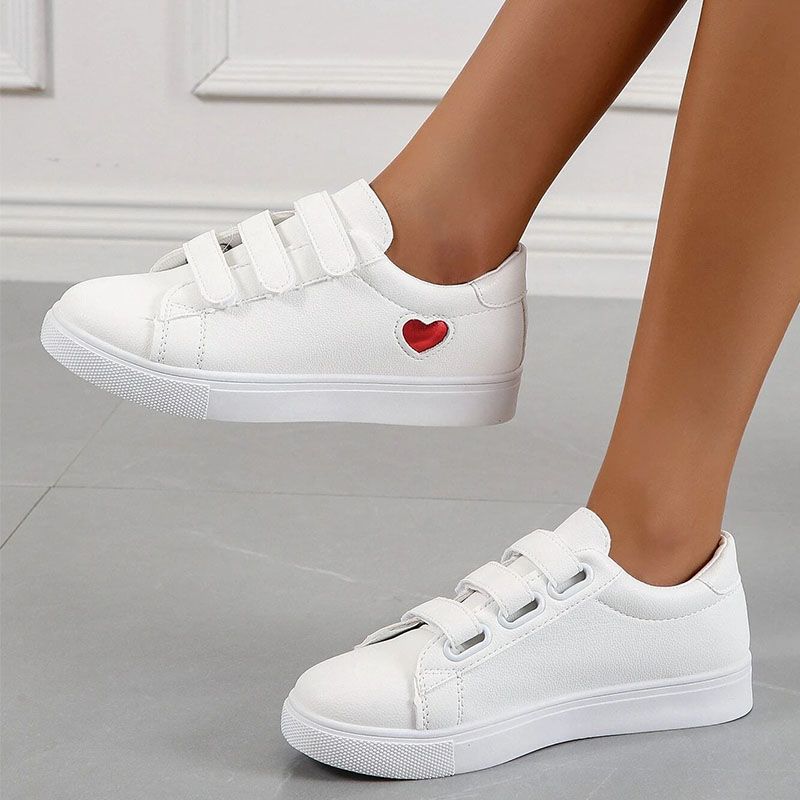 SXCHEN Women's Shoes Sneakers Love Casual Shoes Fashionable Student Breathable Velcro White Shoes Flat Shoes Sneakers Ladies Shoes Girls School Outdoor Running Shoe l Round Toe Comfort