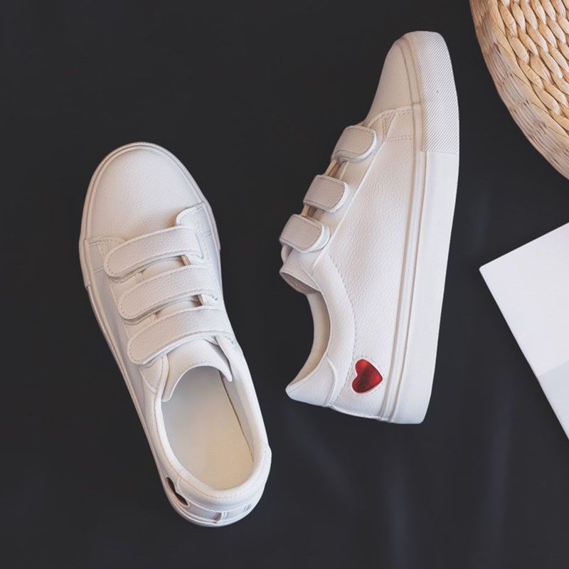 SXCHEN Women's Shoes Sneakers Love Casual Shoes Fashionable Student Breathable Velcro White Shoes Flat Shoes Sneakers Ladies Shoes Girls School Outdoor Running Shoe l Round Toe Comfort