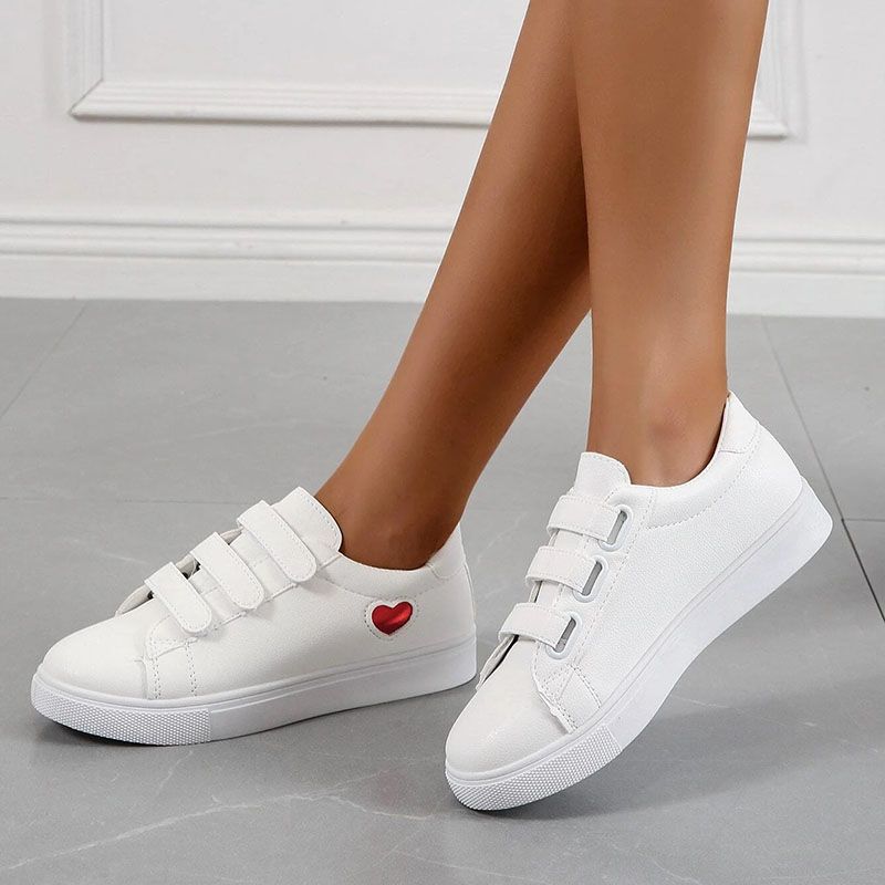 SXCHEN Women's Shoes Sneakers Love Casual Shoes Fashionable Student Breathable Velcro White Shoes Flat Shoes Sneakers Ladies Shoes Girls School Outdoor Running Shoe l Round Toe Comfort