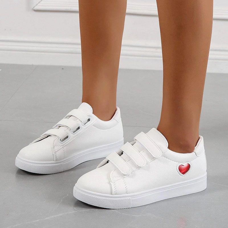 SXCHEN Women's Shoes Sneakers Love Casual Shoes Fashionable Student Breathable Velcro White Shoes Flat Shoes Sneakers Ladies Shoes Girls School Outdoor Running Shoe l Round Toe Comfort