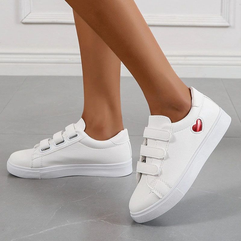 SXCHEN Women's Shoes Sneakers Love Casual Shoes Fashionable Student Breathable Velcro White Shoes Flat Shoes Sneakers Ladies Shoes Girls School Outdoor Running Shoe l Round Toe Comfort