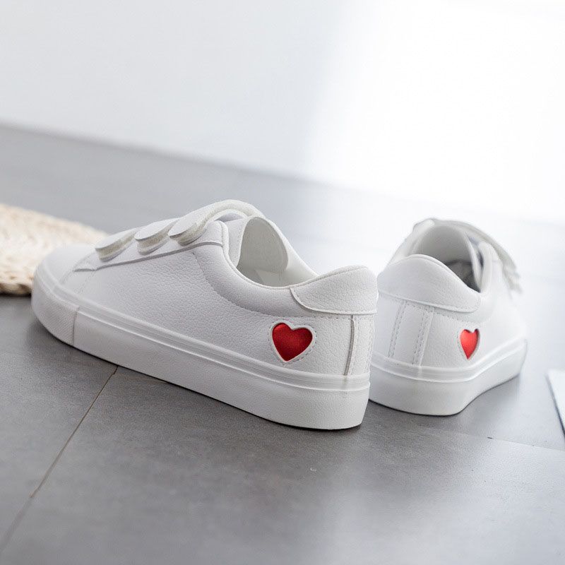 SXCHEN Women's Shoes Sneakers Love Casual Shoes Fashionable Student Breathable Velcro White Shoes Flat Shoes Sneakers Ladies Shoes Girls School Outdoor Running Shoe l Round Toe Comfort