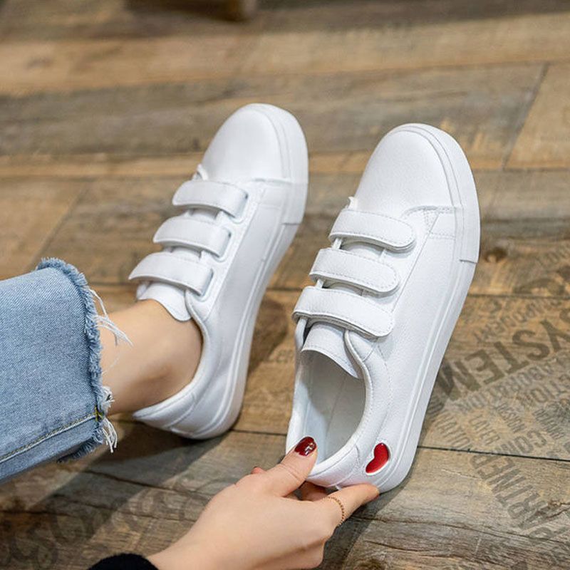 SXCHEN Women's Shoes Sneakers Love Casual Shoes Fashionable Student Breathable Velcro White Shoes Flat Shoes Sneakers Ladies Shoes Girls School Outdoor Running Shoe l Round Toe Comfort