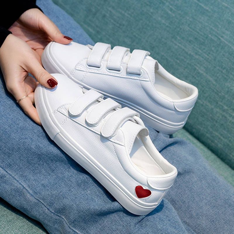 SXCHEN Women's Shoes Sneakers Love Casual Shoes Fashionable Student Breathable Velcro White Shoes Flat Shoes Sneakers Ladies Shoes Girls School Outdoor Running Shoe l Round Toe Comfort