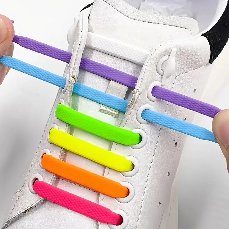 SXCHE 16pcs/lot Shoes Accessories Shoelaces Lazy Shoelace Buckle No Need To Tie Elastic Shoelace Buckle Men Shoes Versatile Creative Elastic Elastic ShoelaceI-Shaped Sports Leisure Colored Ladies Shoe