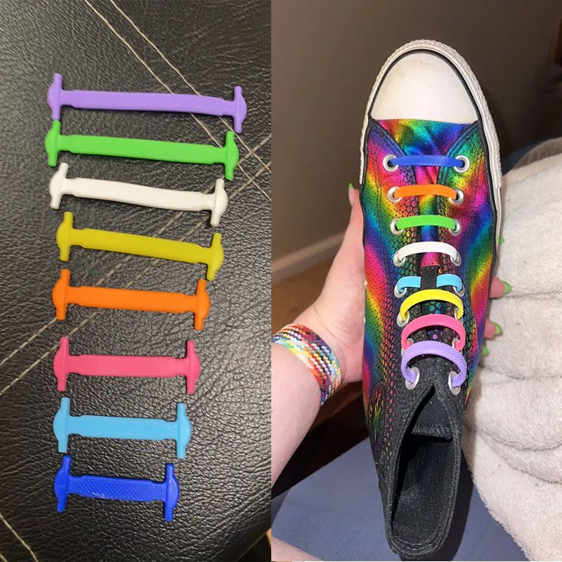 SXCHE 16pcs/lot Shoes Accessories Shoelaces Lazy Shoelace Buckle No Need To Tie Elastic Shoelace Buckle Men Shoes Versatile Creative Elastic Elastic ShoelaceI-Shaped Sports Leisure Colored Ladies Shoe