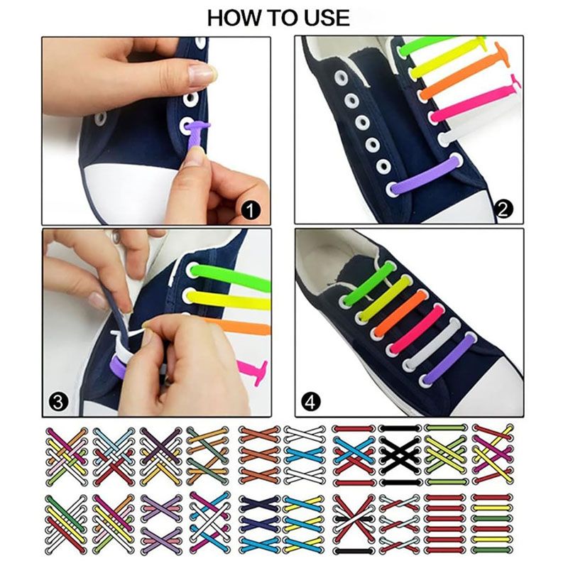 SXCHE 16pcs/lot Shoes Accessories Shoelaces Lazy Shoelace Buckle No Need To Tie Elastic Shoelace Buckle Men Shoes Versatile Creative Elastic Elastic ShoelaceI-Shaped Sports Leisure Colored Ladies Shoe