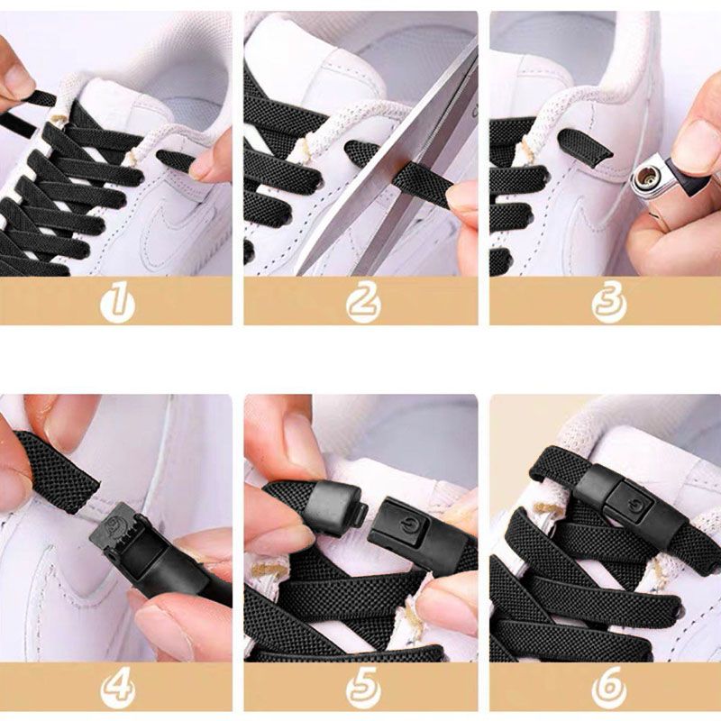 SXCHEN 【2 black buttons + 2 shoelaces】Shoelaces Press The Lazy Shoelace Buckle Without Tying The Elastic Elastic Unisex Rope Fixing Artifact Sports Leisure Colored Men Shoes Ladies Shoe
