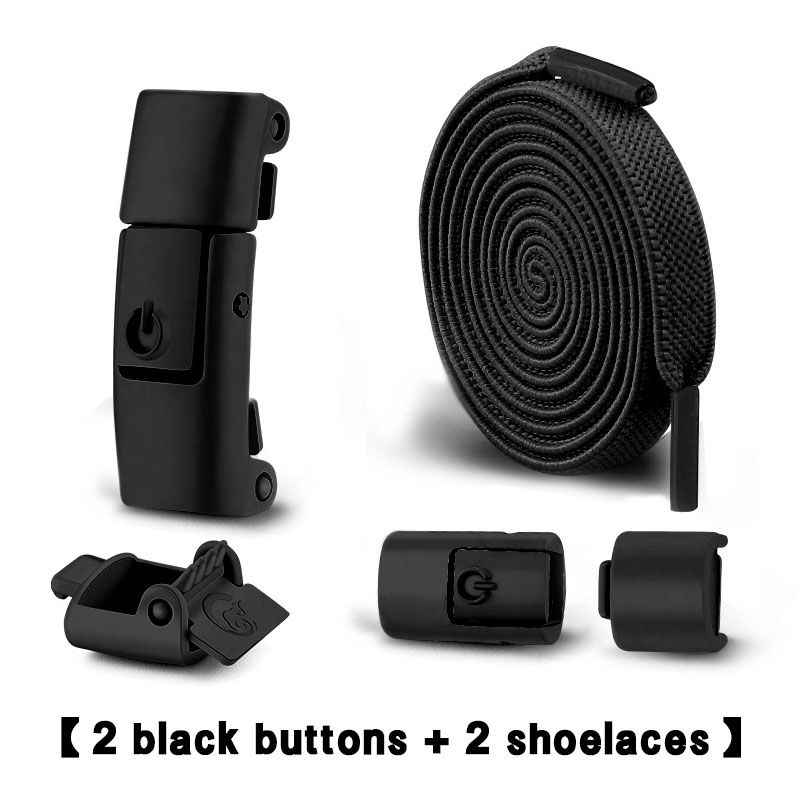 SXCHEN 【2 black buttons + 2 shoelaces】Shoelaces Press The Lazy Shoelace Buckle Without Tying The Elastic Elastic Unisex Rope Fixing Artifact Sports Leisure Colored Men Shoes Ladies Shoe