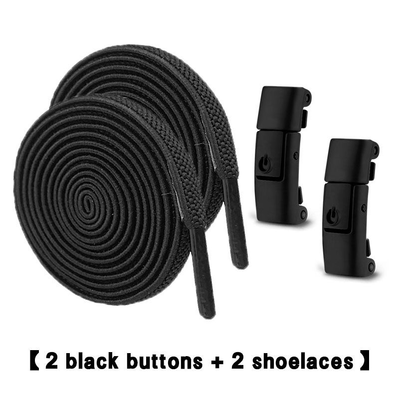 【2 black buttons + 2 shoelaces】Shoelaces Press The Lazy Shoelace Buckle Without Tying The Elastic Elastic Unisex Widened Shoelace Rope Fixing Artifact Sports Leisure Colored Men Shoes Ladies Shoe  Black