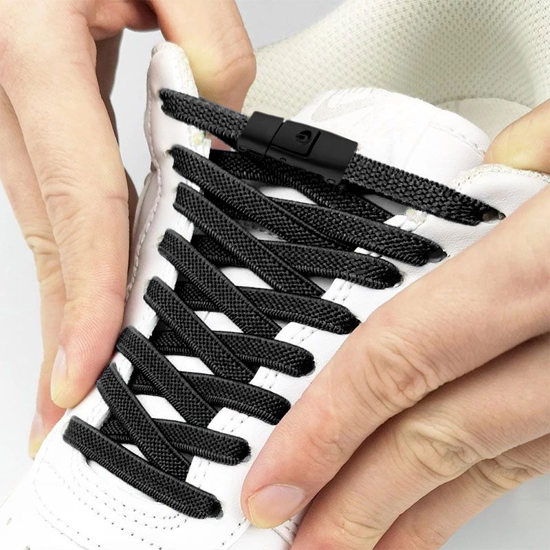 SXCHEN 【2 black buttons + 2 shoelaces】Shoelaces Press The Lazy Shoelace Buckle Without Tying The Elastic Elastic Unisex Rope Fixing Artifact Sports Leisure Colored Men Shoes Ladies Shoe