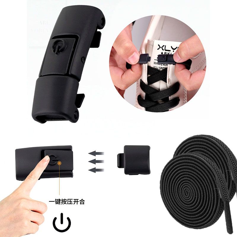 SXCHEN 【2 black buttons + 2 shoelaces】Shoelaces Press The Lazy Shoelace Buckle Without Tying The Elastic Elastic Unisex Rope Fixing Artifact Sports Leisure Colored Men Shoes Ladies Shoe