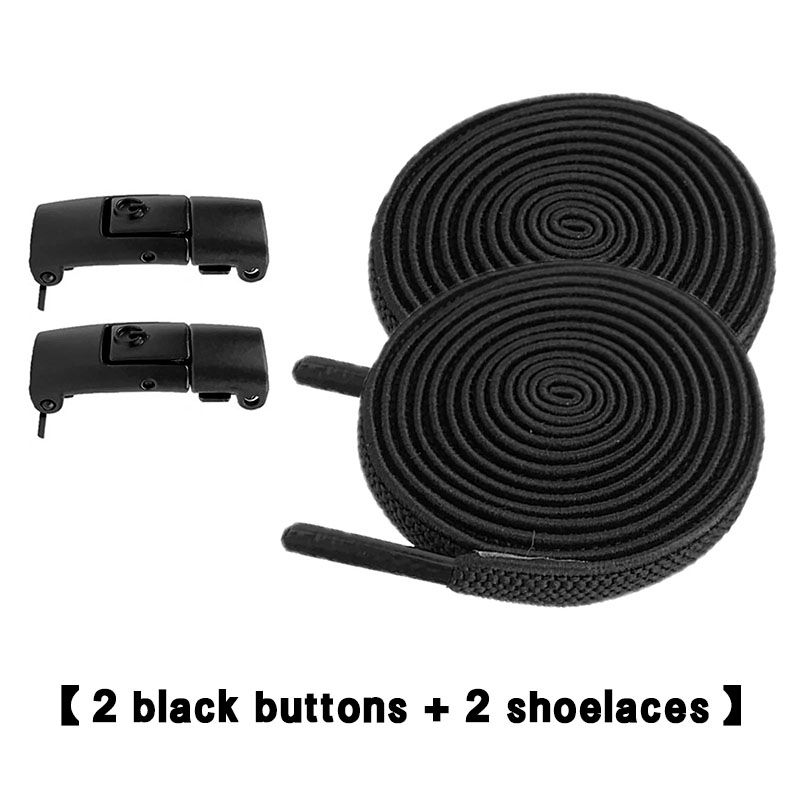 SXCHEN 【2 black buttons + 2 shoelaces】Shoelaces Press The Lazy Shoelace Buckle Without Tying The Elastic Elastic Unisex Rope Fixing Artifact Sports Leisure Colored Men Shoes Ladies Shoe