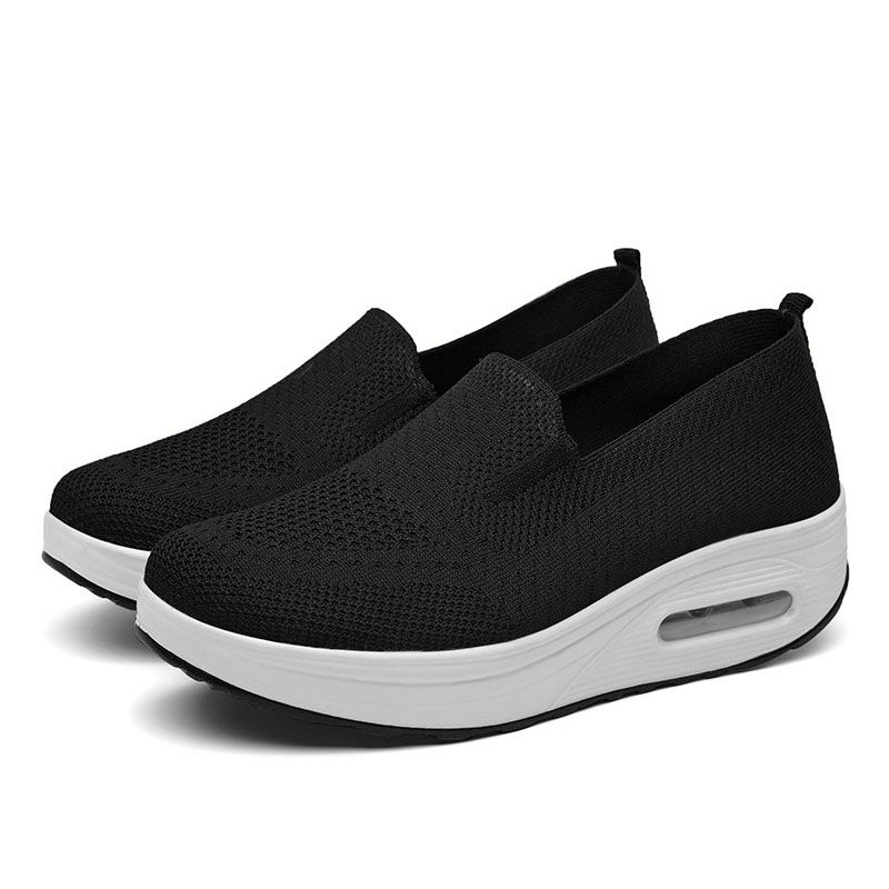 SXCHEN Women's Shoes Athletic Running Thick-Soled Shoes Slip-On Soft-Soled Large Size Mesh Shoes Running Shoes Ladies Shoes Girls School Outdoor Black Fashion Casual Round Toe Air Cushion Shoe Black,EU38