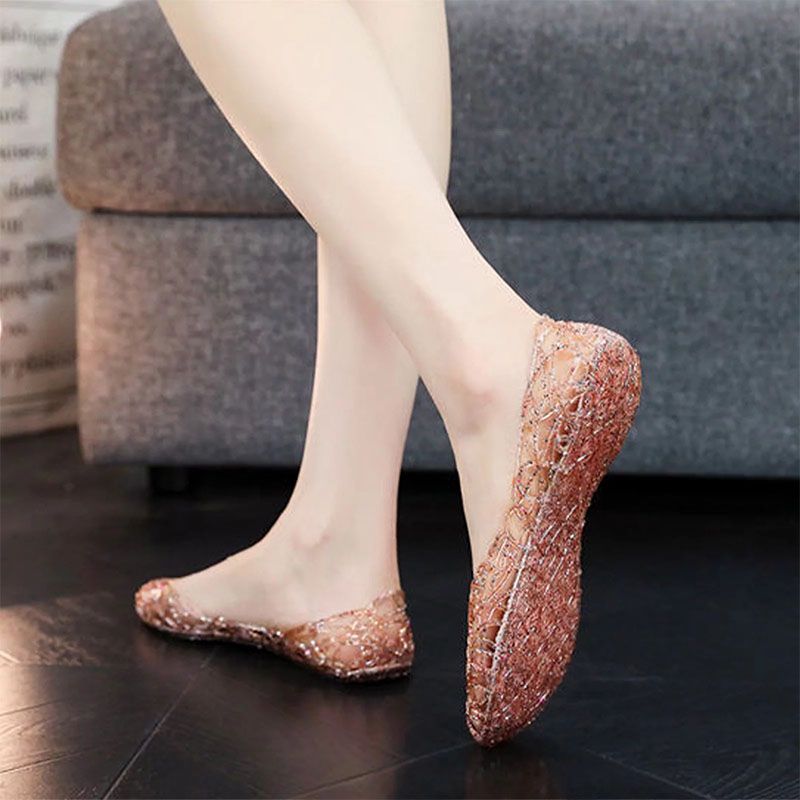 SXCHEN Women'S Shoes Sandals Crystal Hollow Jelly Shoes  Flats Sandals Baotou Sandals Flat Beach Shoes  Fashion Beautiful Girls Shoe Soft Soles Princess Versatile Non-slip Wading Shoes Ladies Shoe