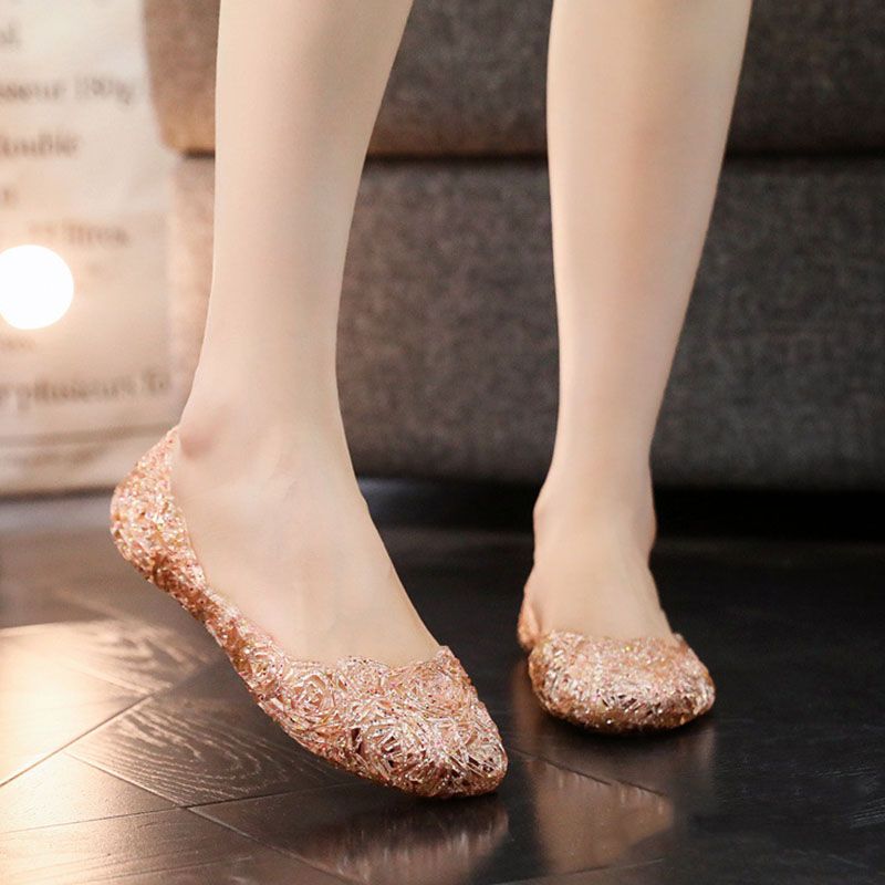 SXCHEN Women'S Shoes Sandals Crystal Hollow Jelly Shoes  Flats Sandals Baotou Sandals Flat Beach Shoes  Fashion Beautiful Girls Shoe Soft Soles Princess Versatile Non-slip Wading Shoes Ladies Shoe