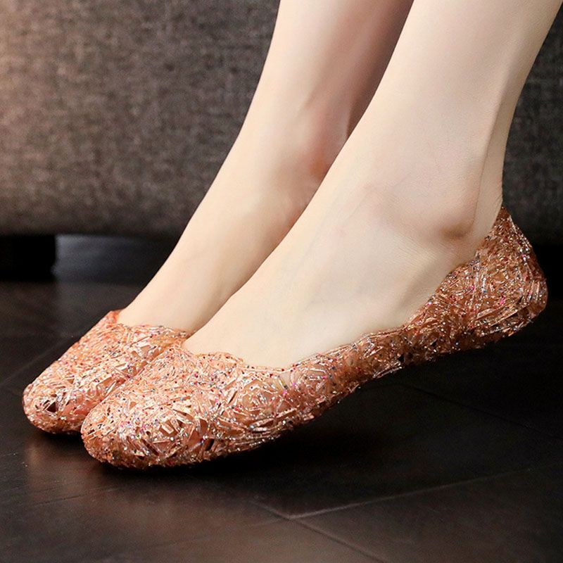 SXCHEN Women'S Shoes Sandals Crystal Hollow Jelly Shoes  Flats Sandals Baotou Sandals Flat Beach Shoes  Fashion Beautiful Girls Shoe Soft Soles Princess Versatile Non-slip Wading Shoes Ladies Shoe