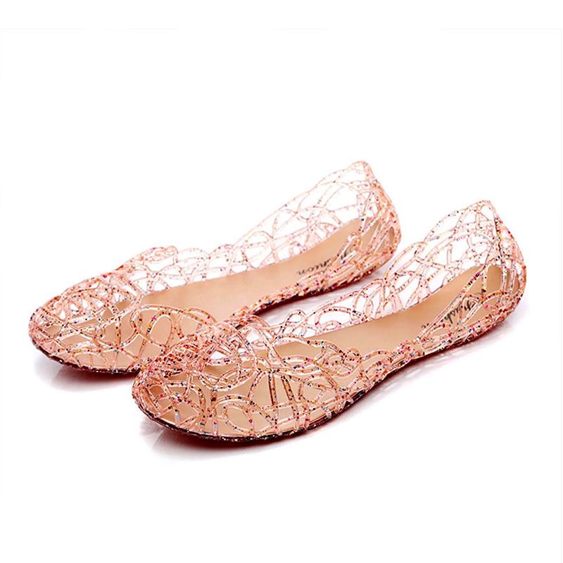 SXCHEN Women'S Shoes Sandals Crystal Hollow Jelly Shoes  Flats Sandals Baotou Sandals Flat Beach Shoes  Fashion Beautiful Girls Shoe Soft Soles Princess Versatile Non-slip Wading Shoes Ladies Shoe