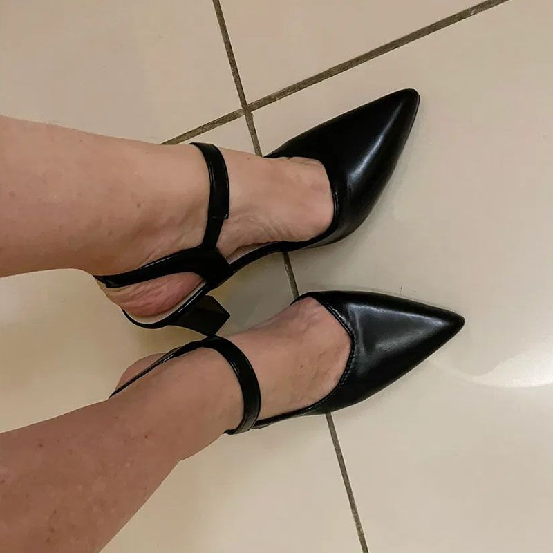 SXCHEN Women's Shoes Heels Soft Leather High Heels New Formal Shoes Work Shoes Pointed Toe All-Match Thick Heels One-Word Strap High Heels Ladies Shoes Girls Black School Fashion Comfort Mam Anti-slip