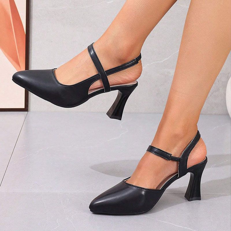 SXCHEN Women's Shoes Heels Soft Leather High Heels New Formal Shoes Work Shoes Pointed Toe All-Match Thick Heels One-Word Strap High Heels Ladies Shoes Girls Black School Fashion Comfort Mam Anti-slip