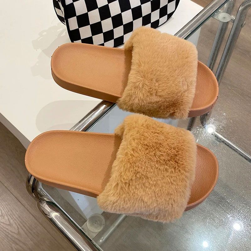 Women'S Shoes Slippers Indoor Slippers New Fashion Casual Plush Home Indoor Slippers Women'S Solid Color Slipper Slippers Furry Slippers Khaki,EU40