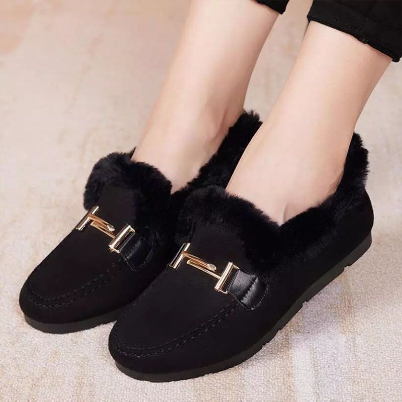 Women'S Shoes Flats Loafers Furry Shoes For Outer Wear Plus Velvet Cotton Slippers New Plus Velvet Lamb Edamame Shoes Women'S Shoes Home Shoes Loafers