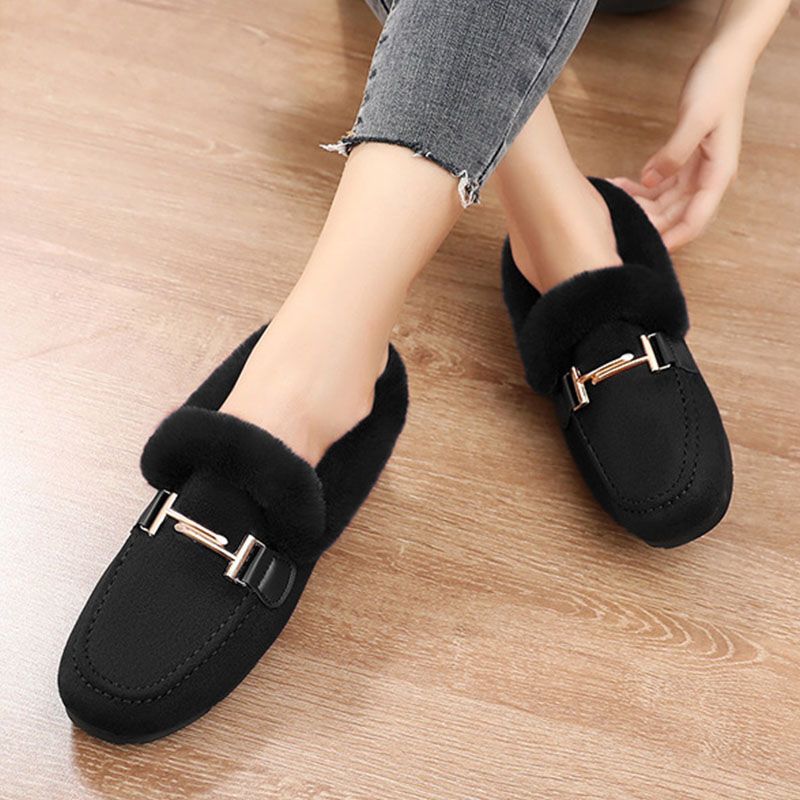 Women'S Shoes Flats Loafers Furry Shoes For Outer Wear Plus Velvet Cotton Slippers New Plus Velvet Lamb Edamame Shoes Women'S Shoes Home Shoes Loafers