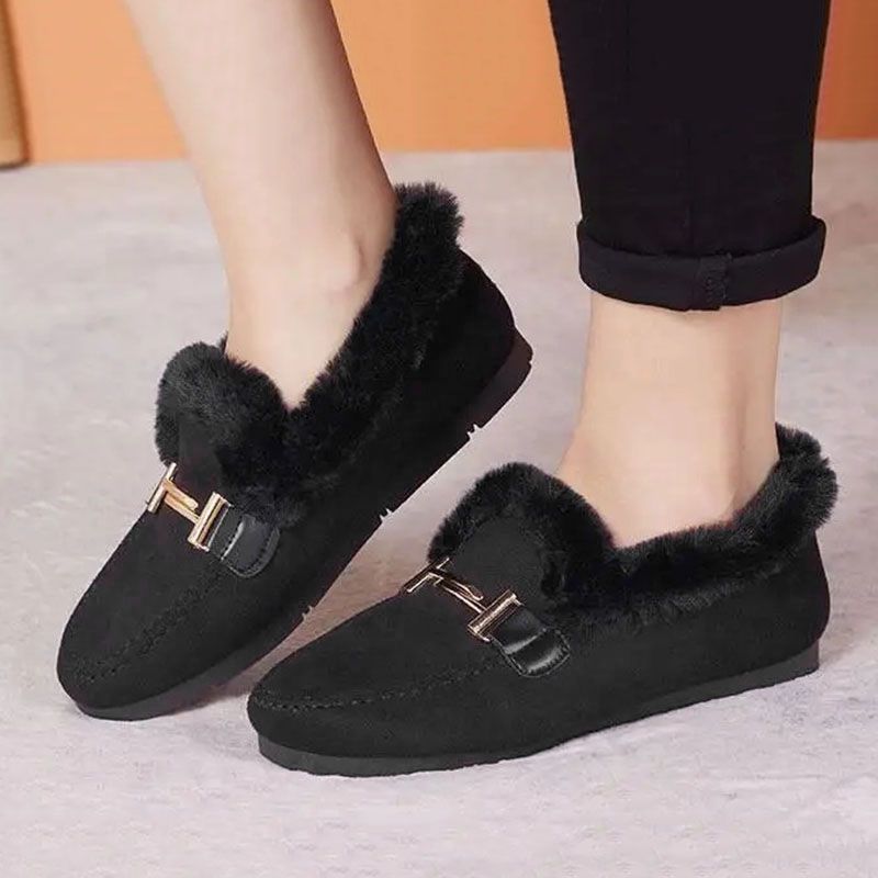 Women'S Shoes Flats Loafers Furry Shoes For Outer Wear Plus Velvet Cotton Slippers New Plus Velvet Lamb Edamame Shoes Women'S Shoes Home Shoes Loafers