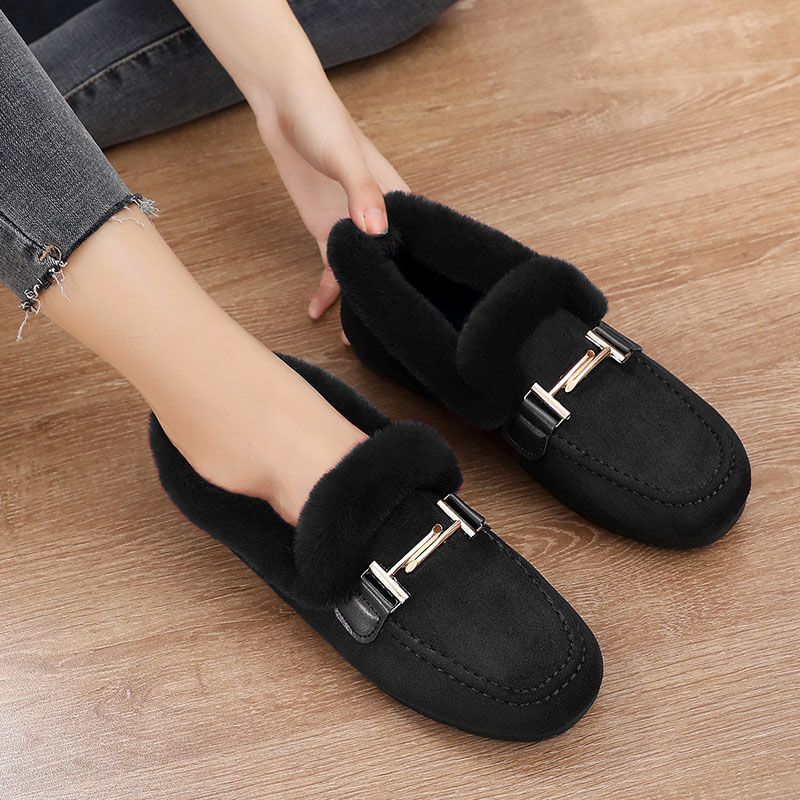 Women'S Shoes Flats Loafers Furry Shoes For Outer Wear Plus Velvet Cotton Slippers New Plus Velvet Lamb Edamame Shoes Women'S Shoes Home Shoes Loafers