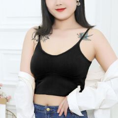 SXCHEN Women's Black Crop Tops - 2-Pack Adjustable Thin Straps V-Neck Tank Tops, Breathable Fabric, Perfect For Layering, Casual Wear, Loungewear, And Summer Outfits