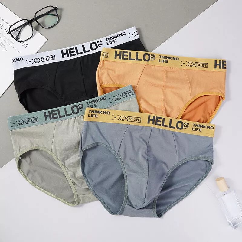 Men's Clothing Underwear 【4-piece pack】 Briefs Student triangle breathable fashion trend large size pants teenagers letter personalized triangle shorts underwear Random Colors,3XL