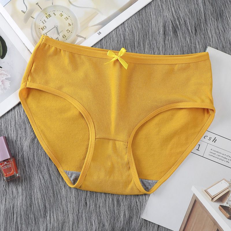 SXCHEN Women'S Clothing Lingerie Panties【5-pack】 Female Students Korean Style Solid Color Breathable Mid-Waist Girl Sexy And Cute Underwear