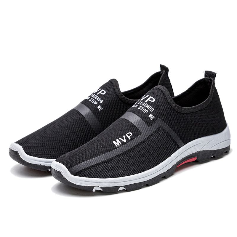 Men'S Shoes Athletic Running New Breathable Mesh Color Matching Shallow Slip-On Lazy Men'S Canvas Running Shoes Black,EU44