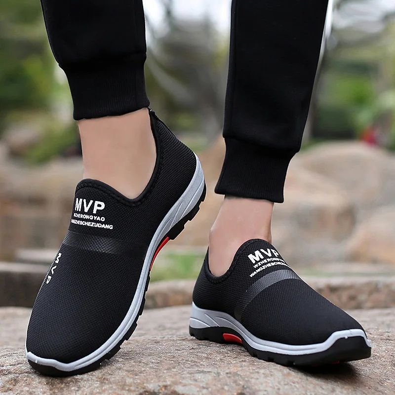 SXCHEN Men'S Shoes Athletic Running New Breathable Mesh Color Matching Shallow Slip-On Lazy Men'S Canvas Running Shoes