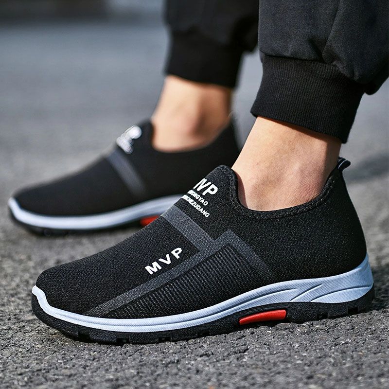 SXCHEN Men'S Shoes Athletic Running New Breathable Mesh Color Matching Shallow Slip-On Lazy Men'S Canvas Running Shoes