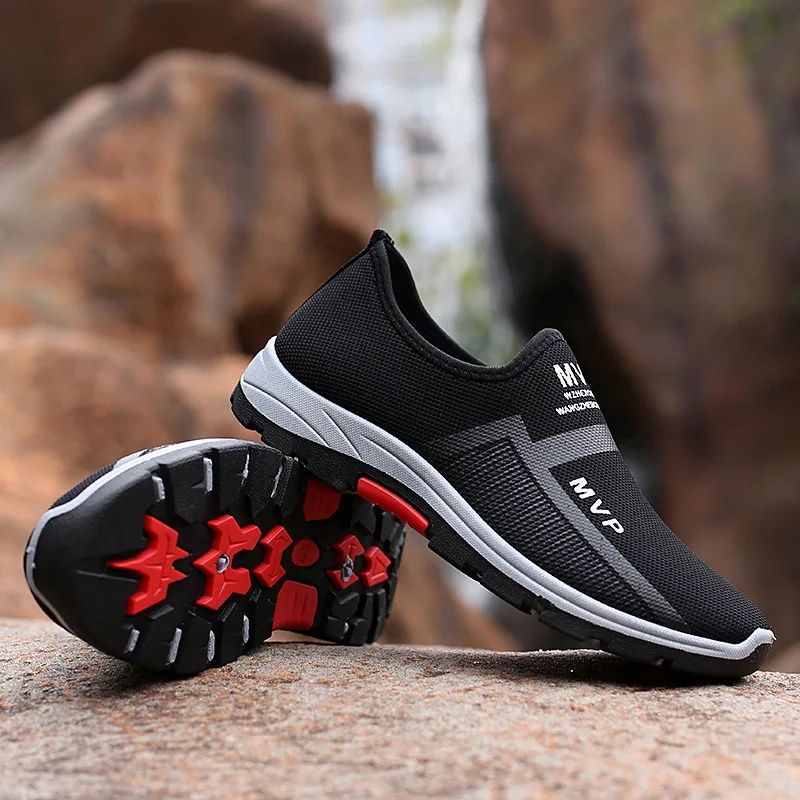 SXCHEN Men'S Shoes Athletic Running New Breathable Mesh Color Matching Shallow Slip-On Lazy Men'S Canvas Running Shoes