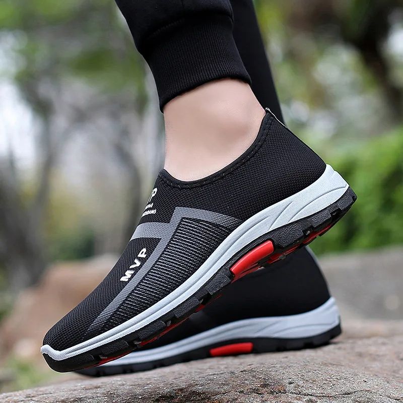 SXCHEN Men'S Shoes Athletic Running New Breathable Mesh Color Matching Shallow Slip-On Lazy Men'S Canvas Running Shoes