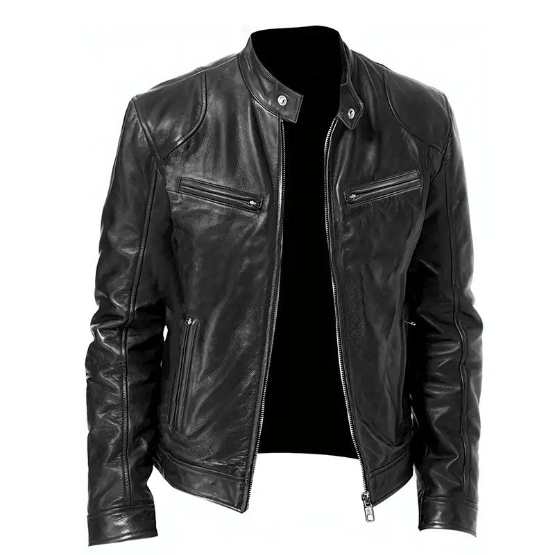 Leather Men's Stand Collar Leather Jacket Coat Youth