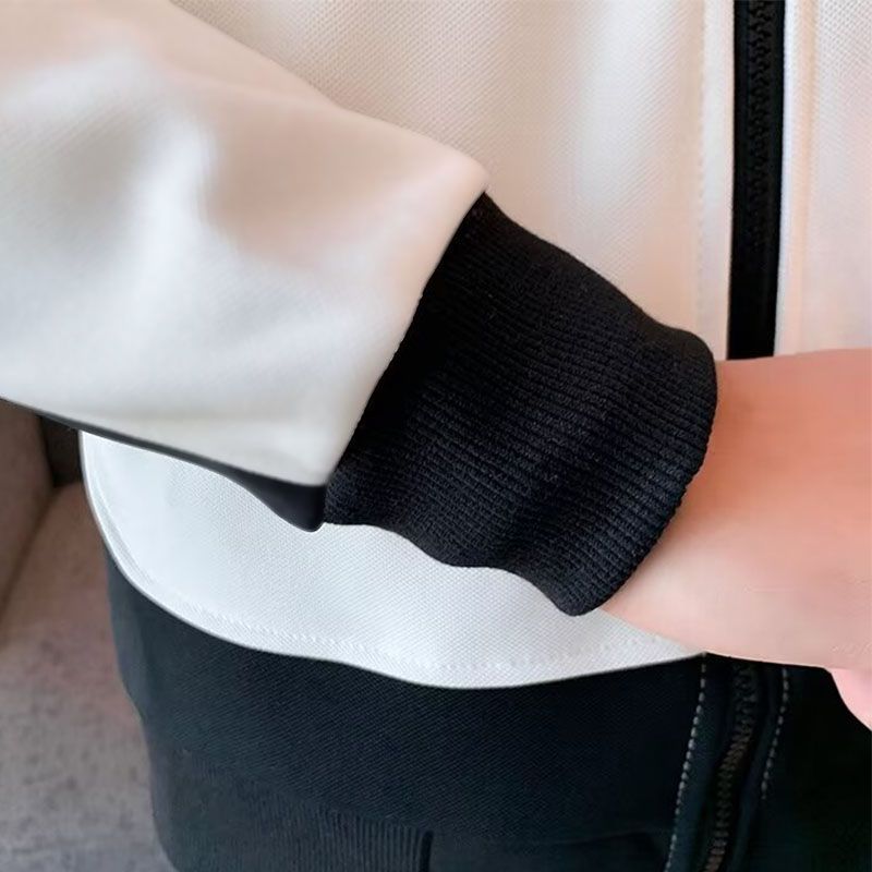 SXCHEN Men'S Clothing Tops Jackets Casual Jacket With Ribbon Design, Fashionable Color Matching Sweatshirt Jacket