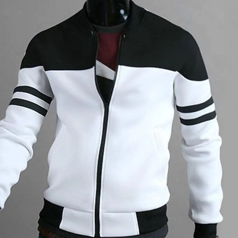 SXCHEN Men'S Clothing Tops Jackets Casual Jacket With Ribbon Design, Fashionable Color Matching Sweatshirt Jacket